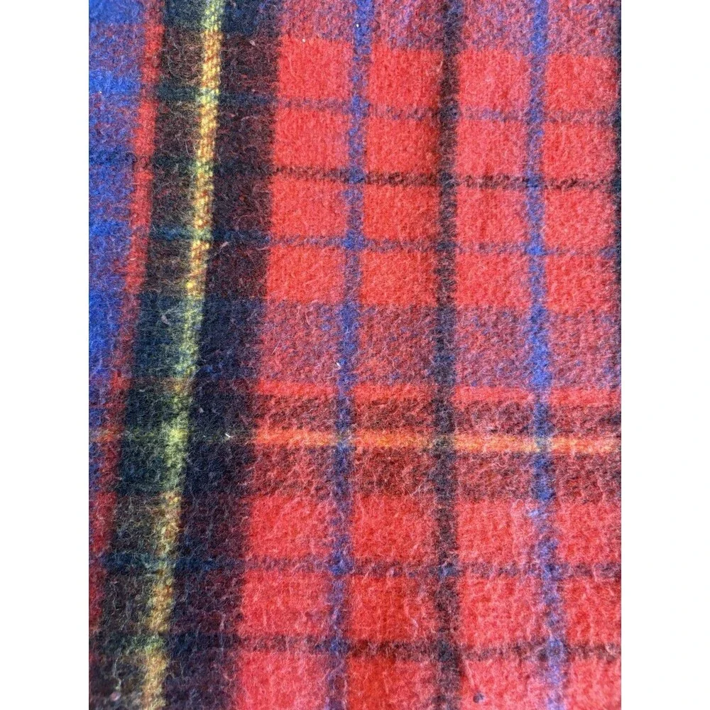 Vintage Acrylic Blanket Plaid Blue Red Black Yellow 70